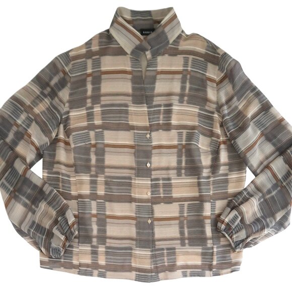 AKRIS Stripe & check  silk georgette shirt F 48 US 16 - Picture 5 of 8